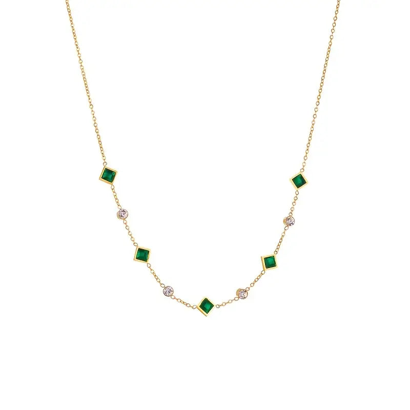Collar de Estaciones Geométrico de Oro y Esmeralda