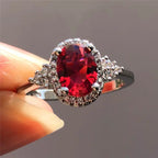 Anillo Halo de Plata y Rubí