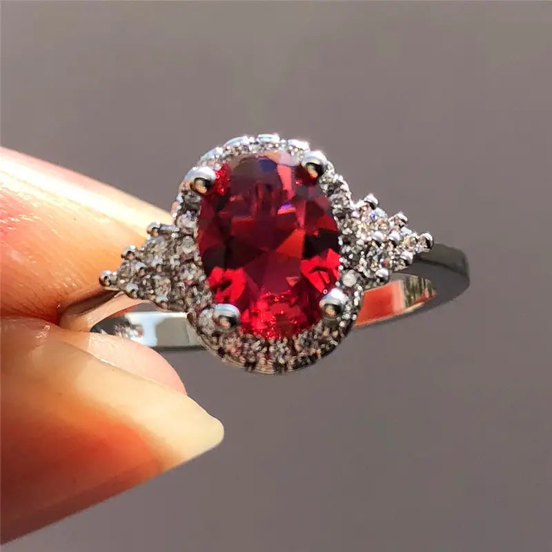 Anillo Halo de Plata y Rubí