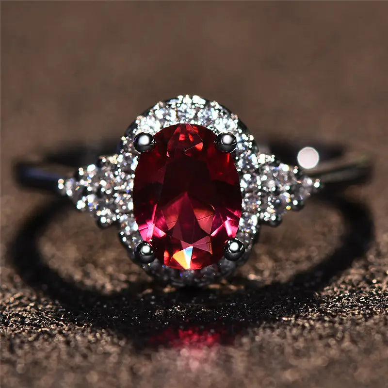Anillo Halo de Plata y Rubí