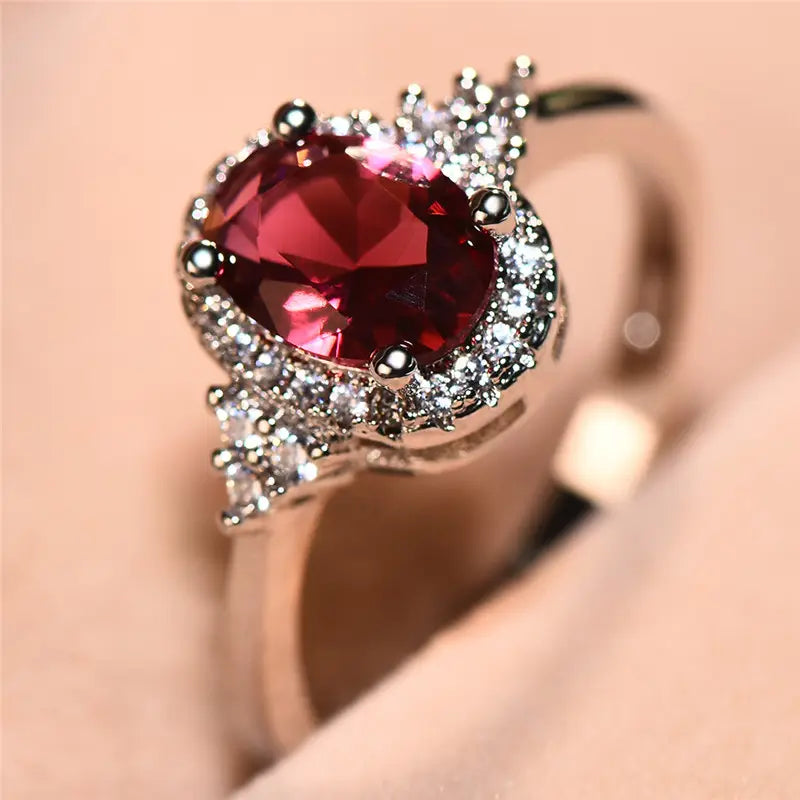 Anillo Halo de Plata y Rubí