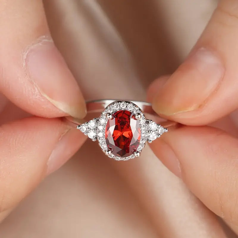 Anillo Halo de Plata y Rubí