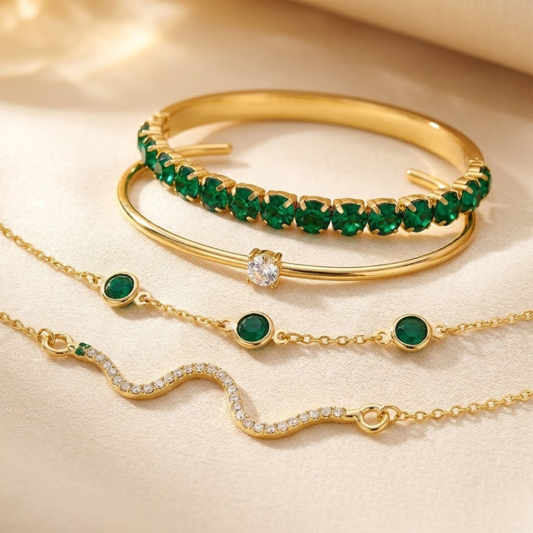 Conjunto de Pulseras de Oro y Esmeralda