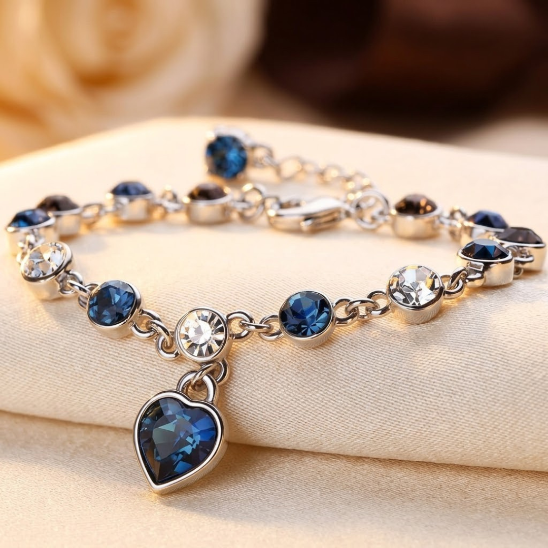 Pulsera de Cadena de Corazón de Plata y Zafiro