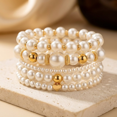 Conjunto de Pulseras con Cuentas de Oro y Perla