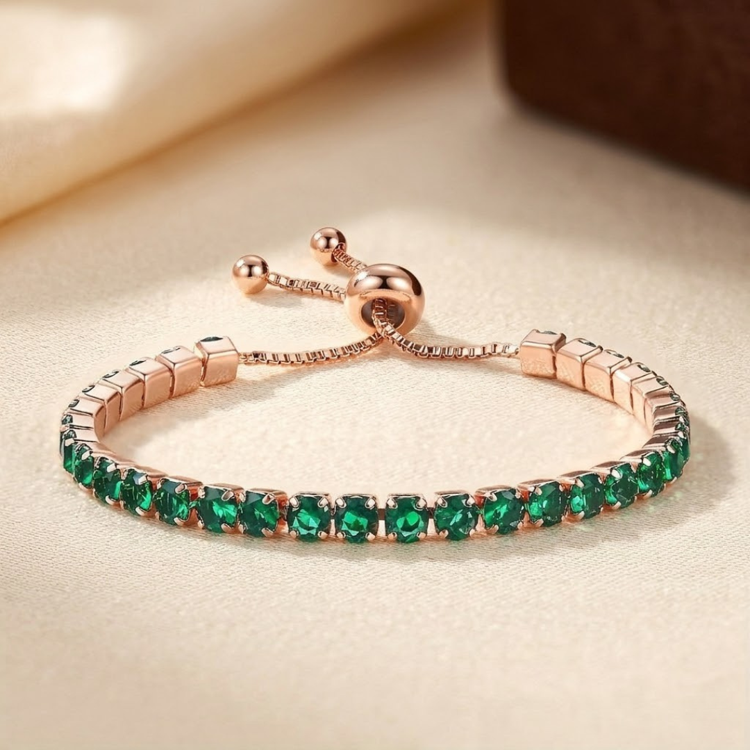 Pulsera Tenis Ajustable de Oro y Esmeralda
