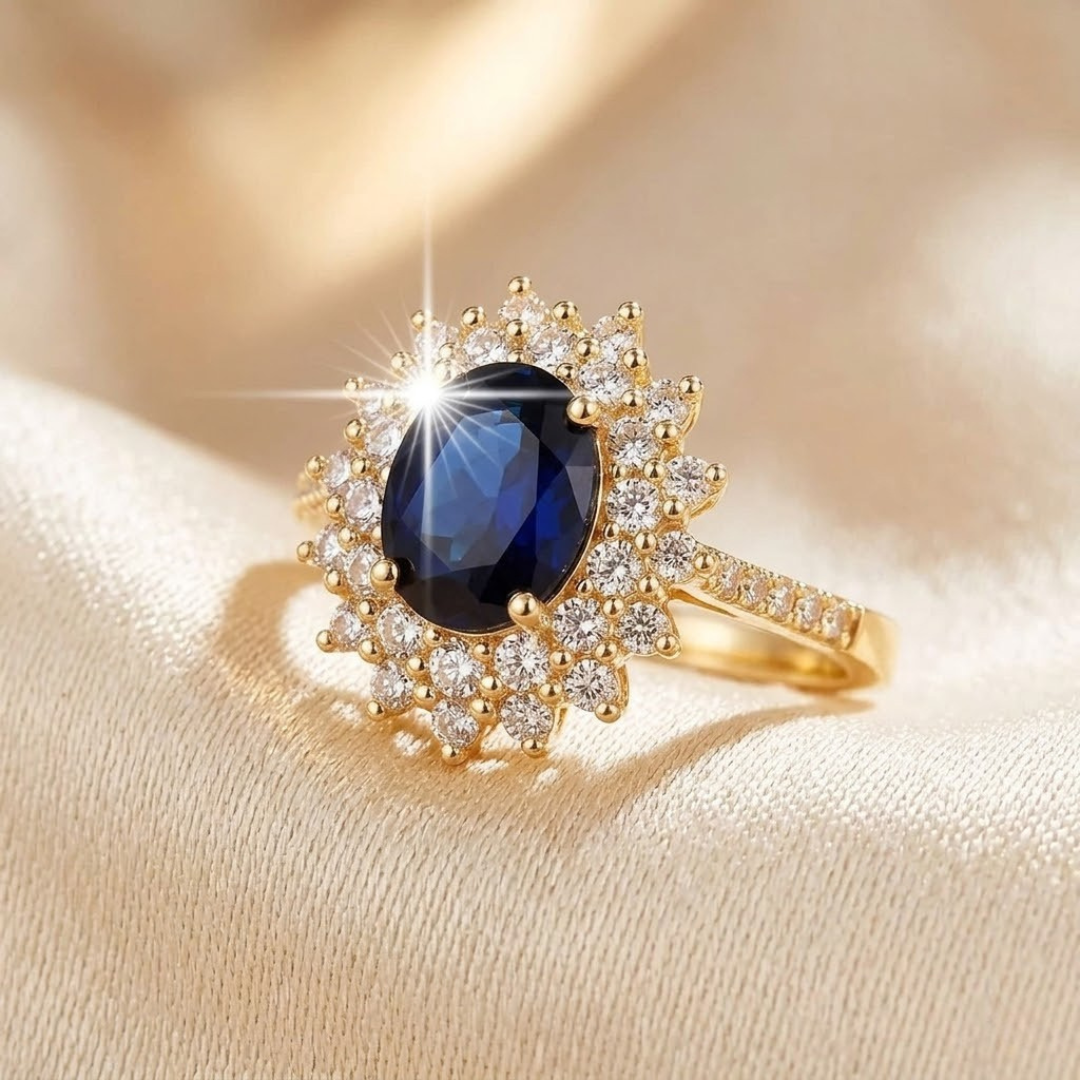 Anillo Halo de Oro y Zafiro