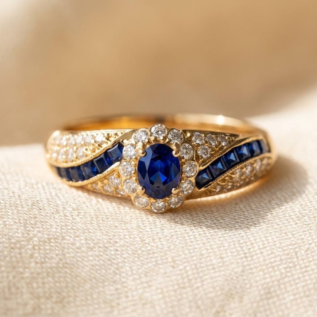 Anillo de Banda de Oro y Zafiro