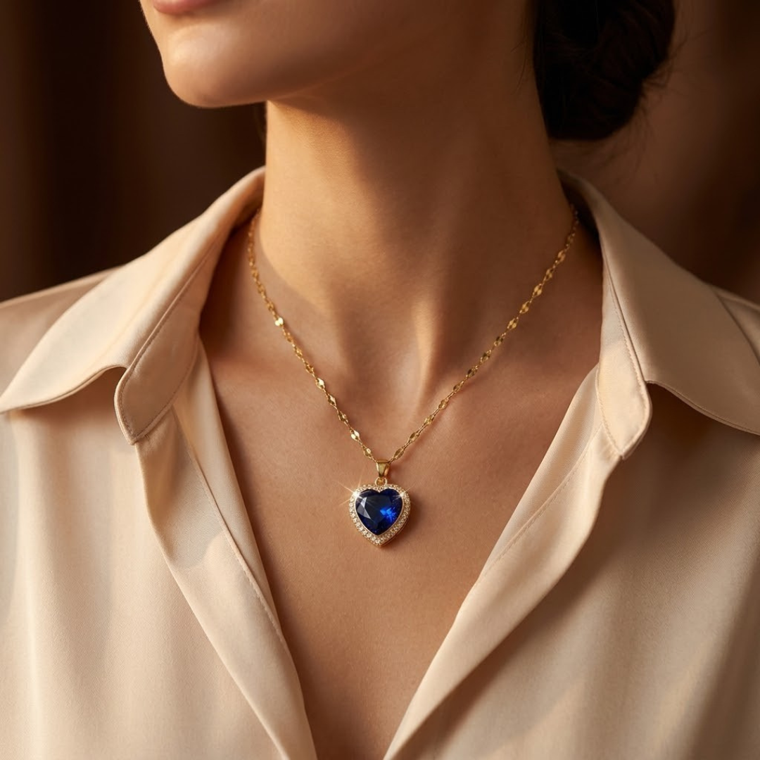 Collar de Corazón de Oro y Zafiro