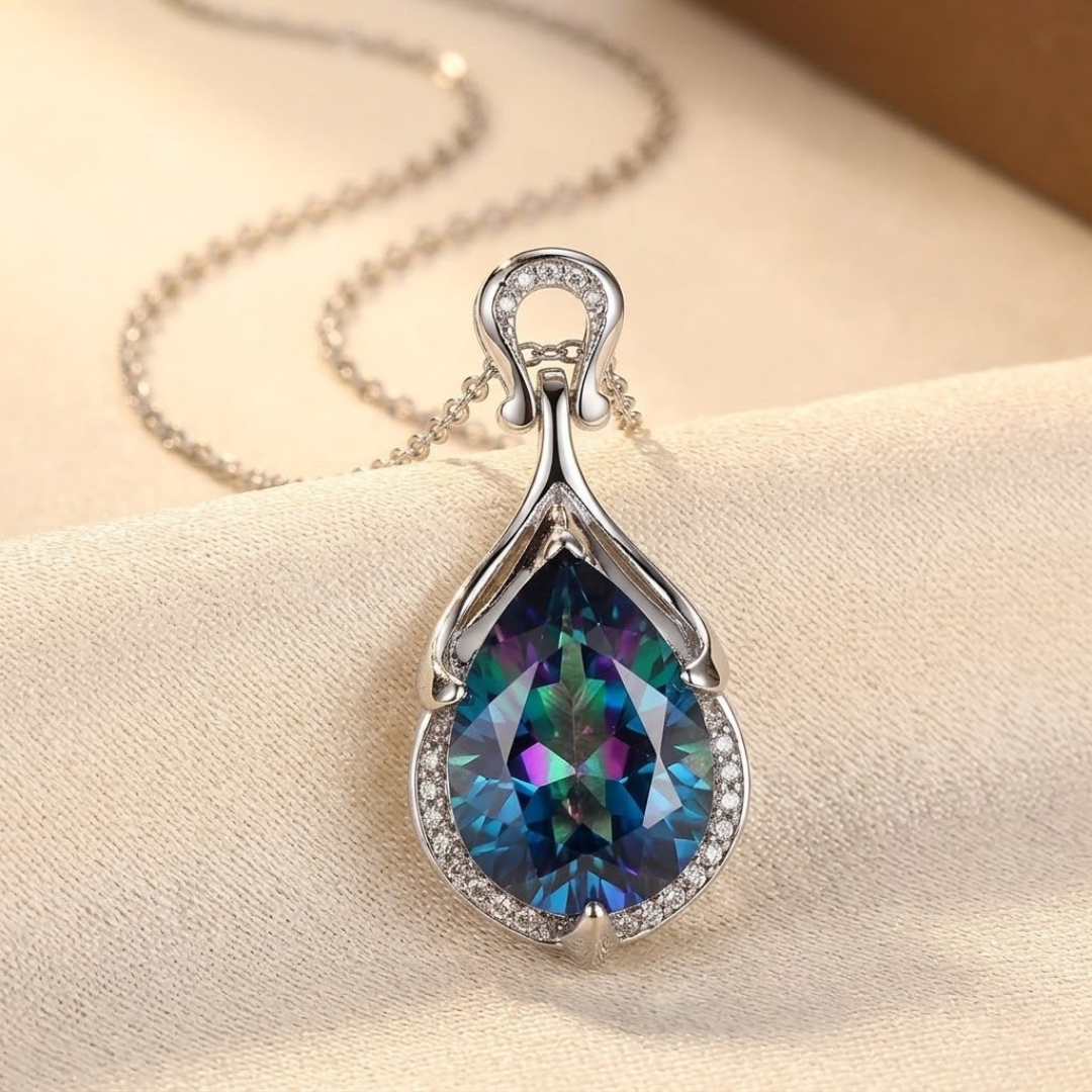 Collar de Lágrima de Plata y Zafiro