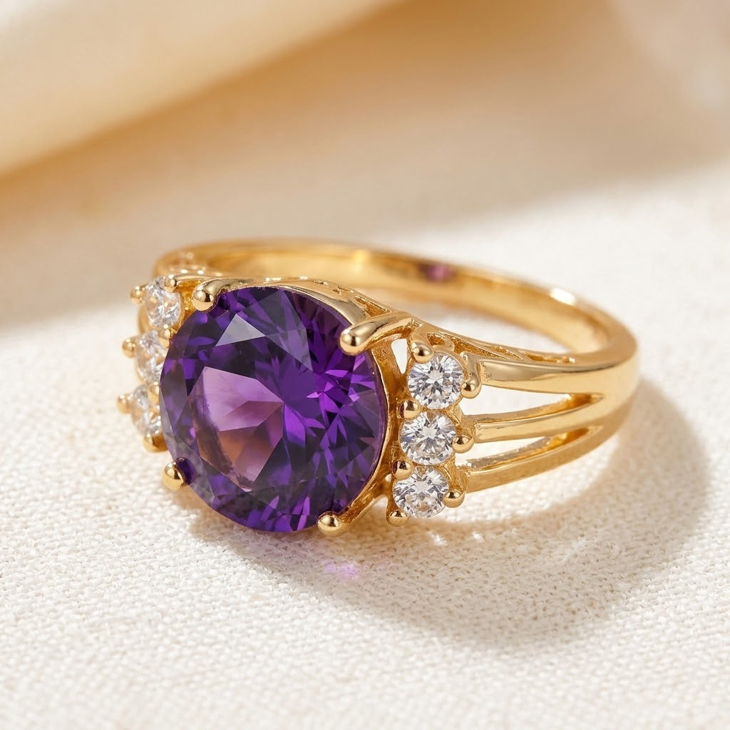 Anillo de Banda Dividida de Oro y Amatista