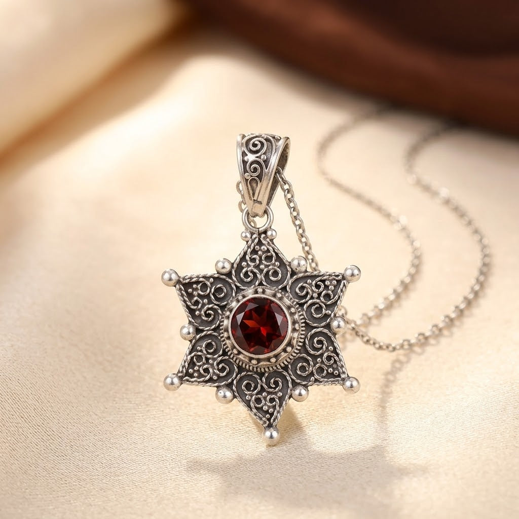 Collar con Colgante de Estrella de Plata y Rubí