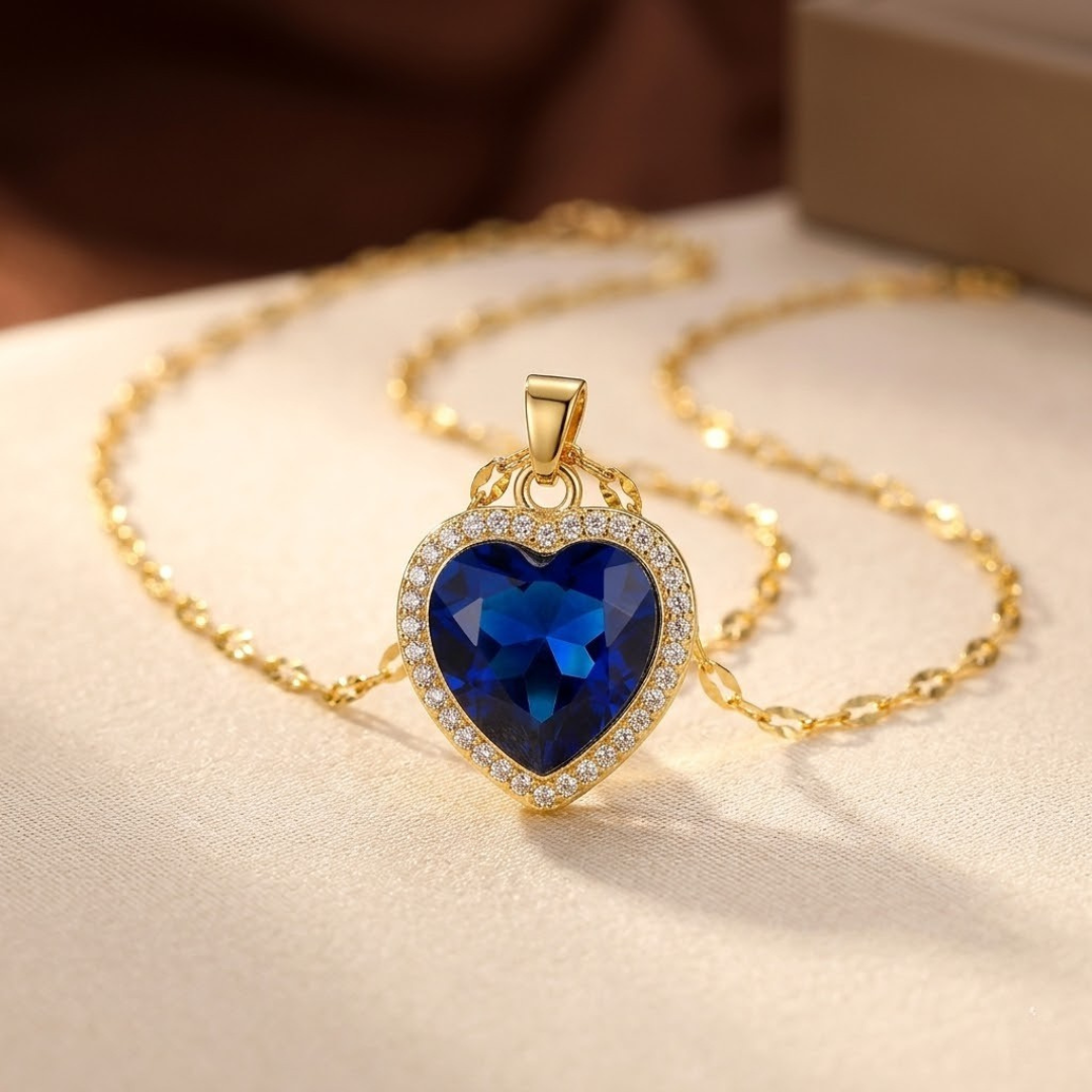 Collar de Corazón de Oro y Zafiro