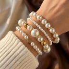 Conjunto de Pulseras con Cuentas de Oro y Perla