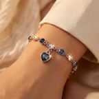Pulsera de Cadena de Corazón de Plata y Zafiro