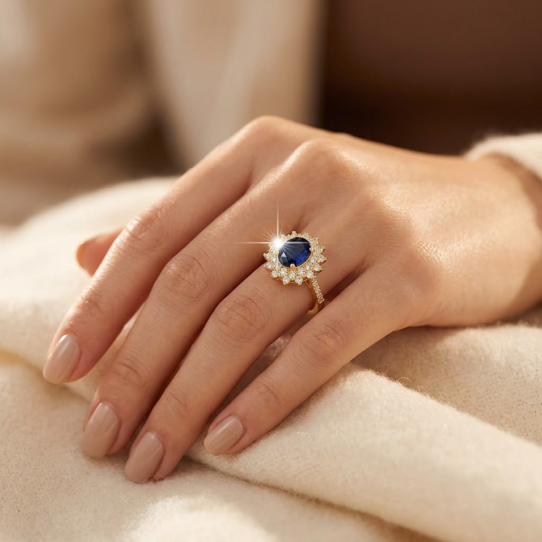 Anillo Halo de Oro y Zafiro