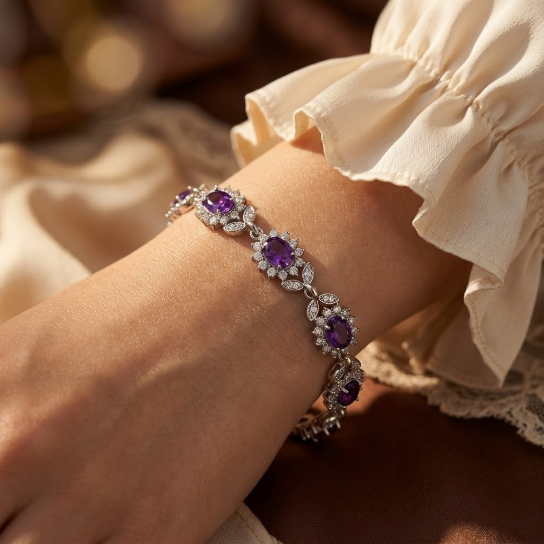 Pulsera Floral de Plata y Amatista