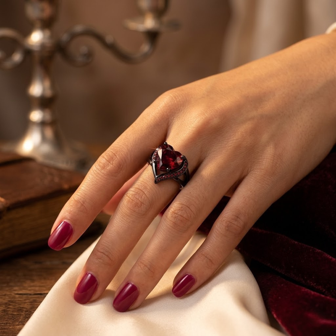 Anillo de Corazón de Plata y Rubí
