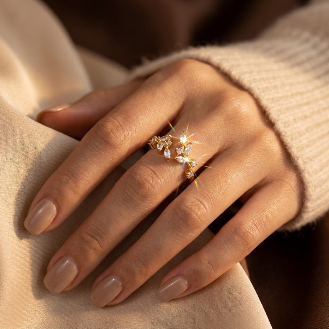 Anillo Abierto de Hoja de Oro