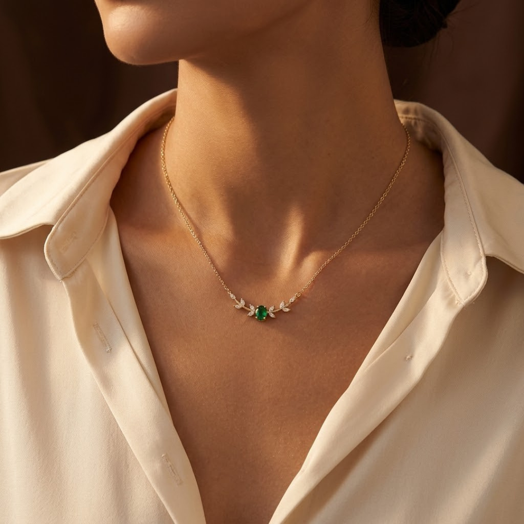 Collar Minimalista de Oro y Esmeralda
