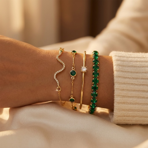Conjunto de Pulseras de Oro y Esmeralda