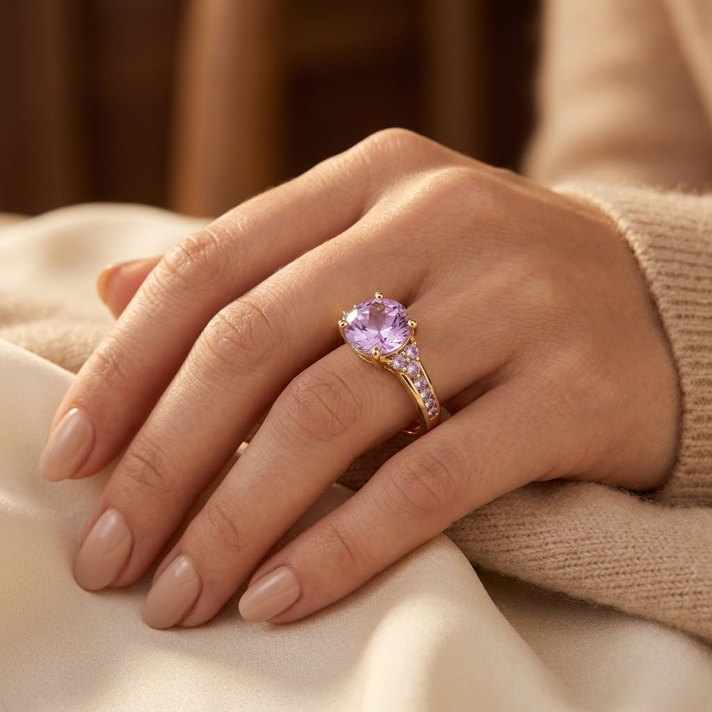 Anillo de Racimo de Oro y Amatista