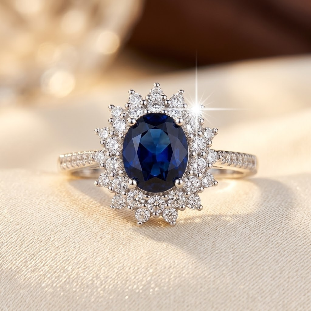 Anillo Halo de Oro y Zafiro