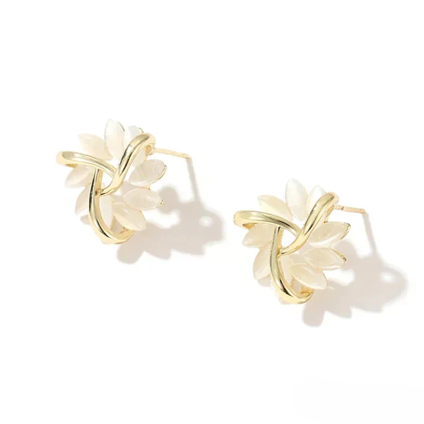 Sienna™ | Elegantes Pendientes de Botón de Círculo de Pétalos de Ópalo