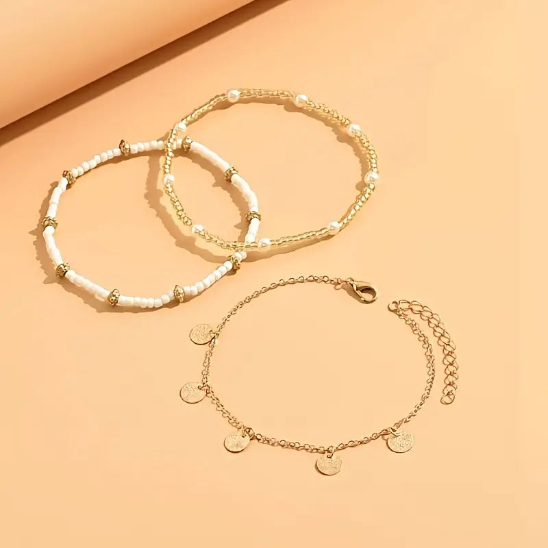 Conjunto de 3 Tobilleras en Capas Encanto Costero | Oro