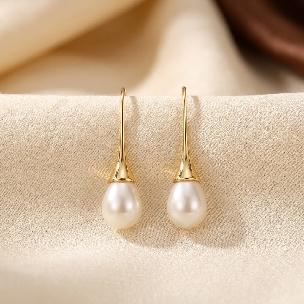 Pendientes Colgantes de Oro y Perla