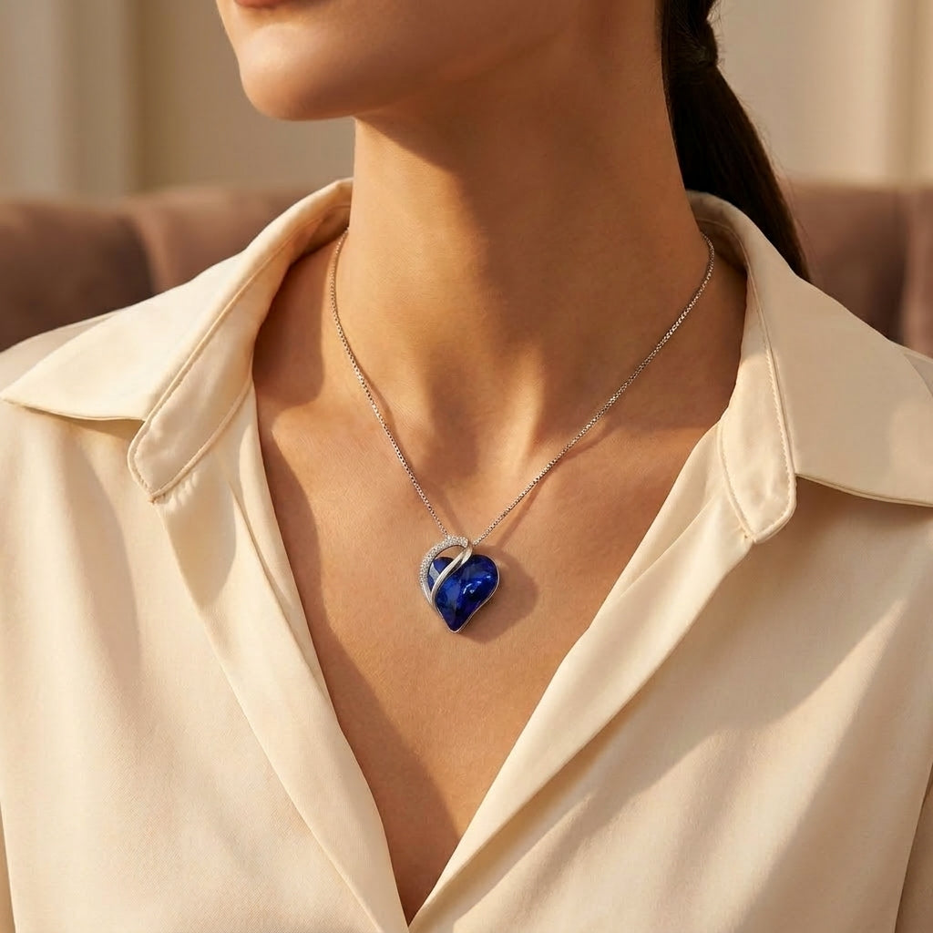 Collar de Corazón de Plata y Zafiro