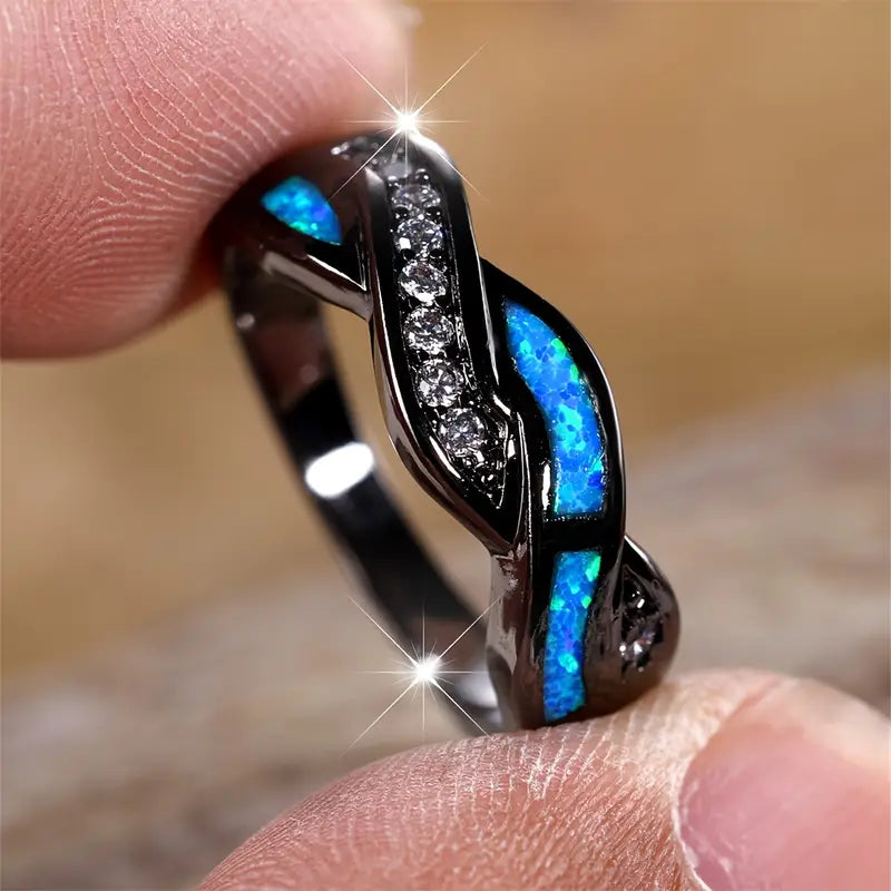 Anillo de Plata Retorcido con Incrustación