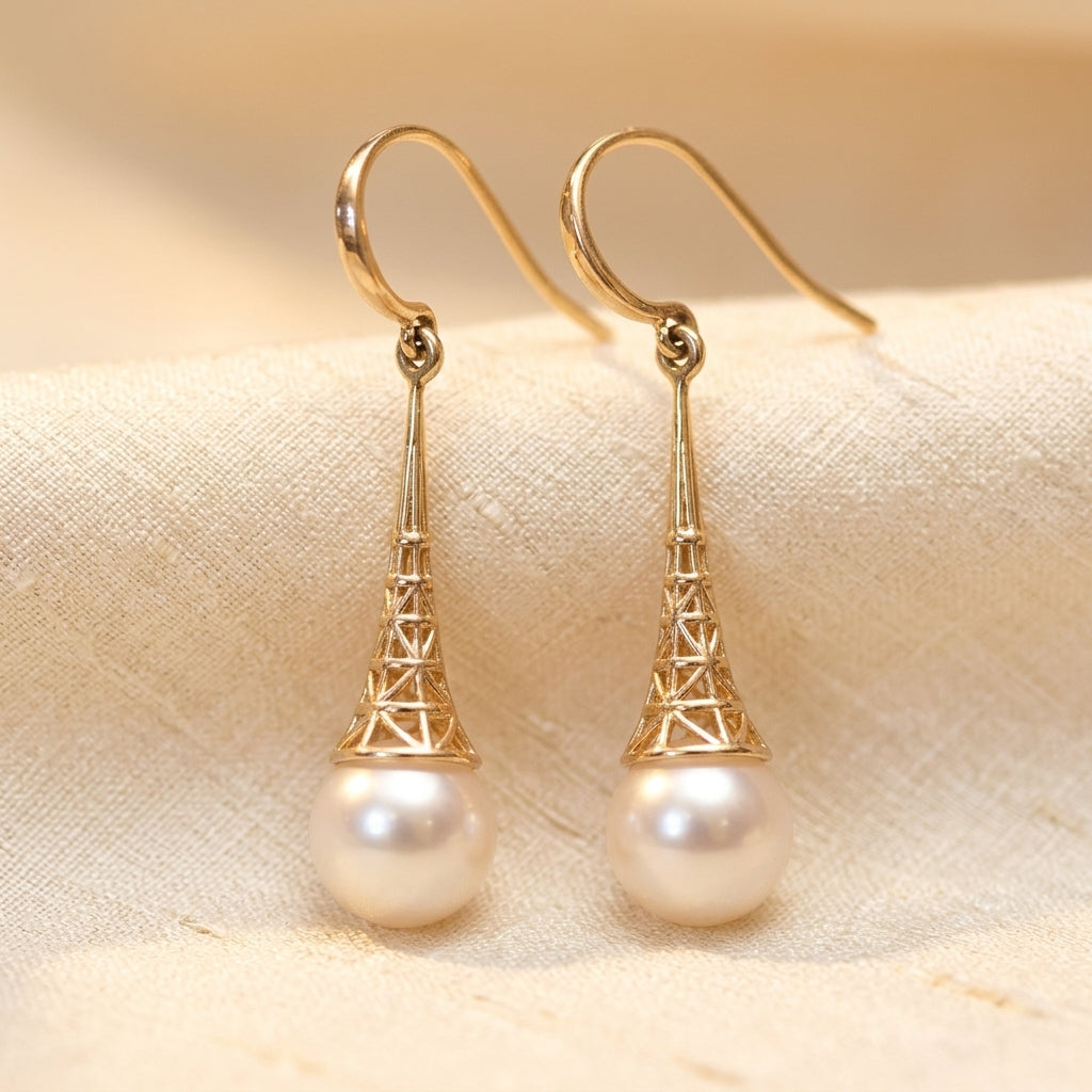 Pendientes Colgantes de Filigrana de Oro y Perla