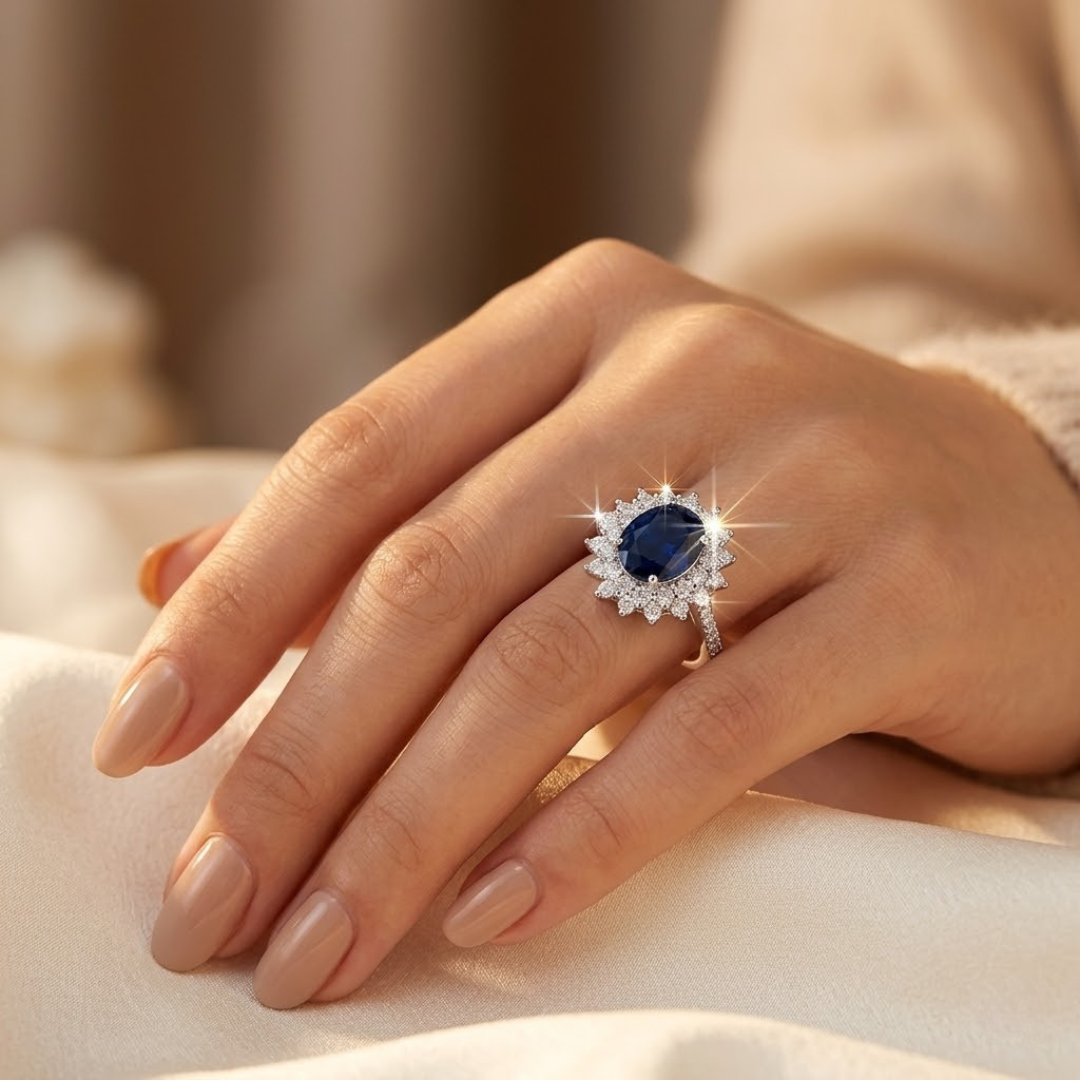 Anillo Halo de Oro y Zafiro