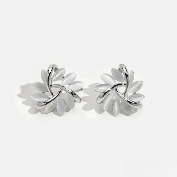 Sienna™ | Elegantes Pendientes de Botón de Círculo de Pétalos de Ópalo