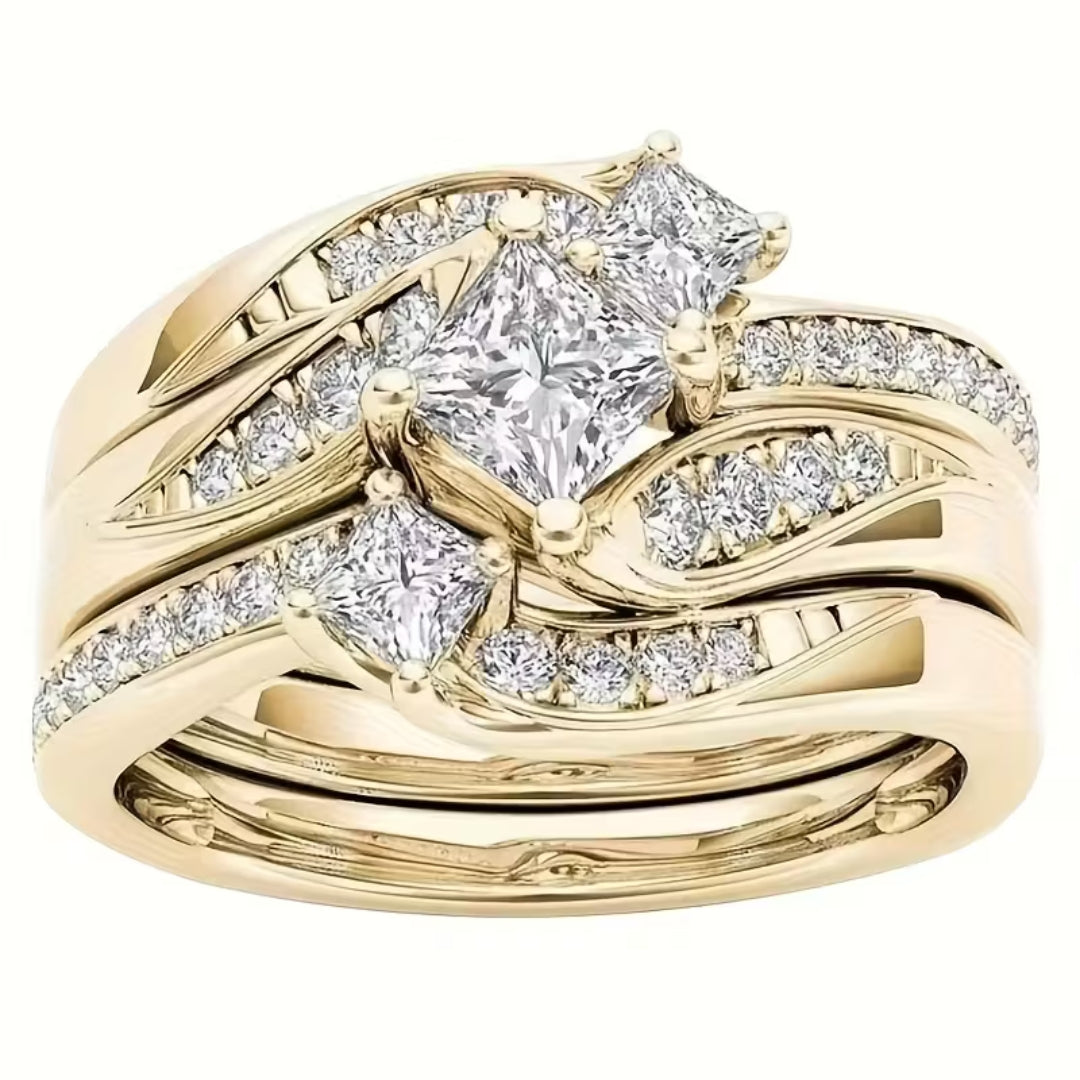 Anillo Halo Triple de Corte Princesa