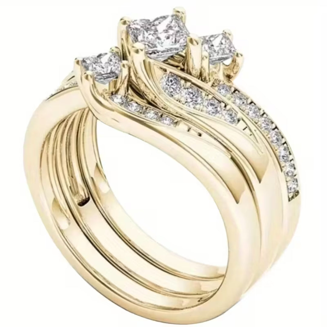 Anillo Halo Triple de Corte Princesa