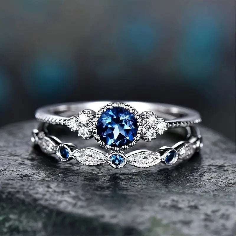Anillo Halo de Plata y Zafiro
