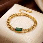 Pulsera de Cadena de Barra de Oro y Esmeralda