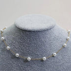 Collar de Cadena de Perlas Espaciadas de Oro