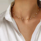 Collar de Cadena de Perlas Espaciadas de Oro