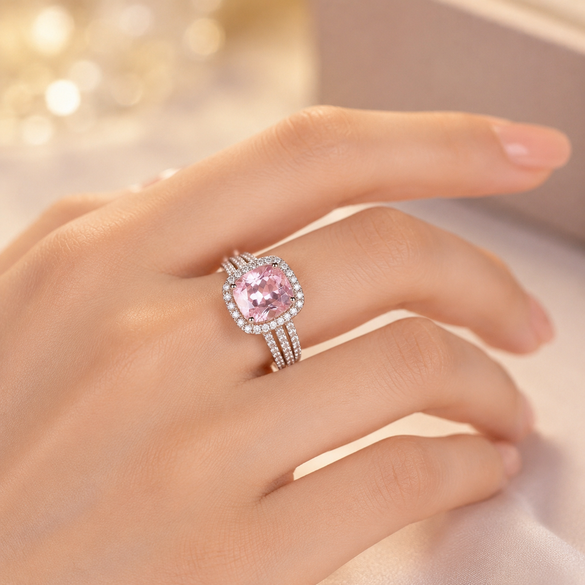 Anillo Halo de Oro y Amatista
