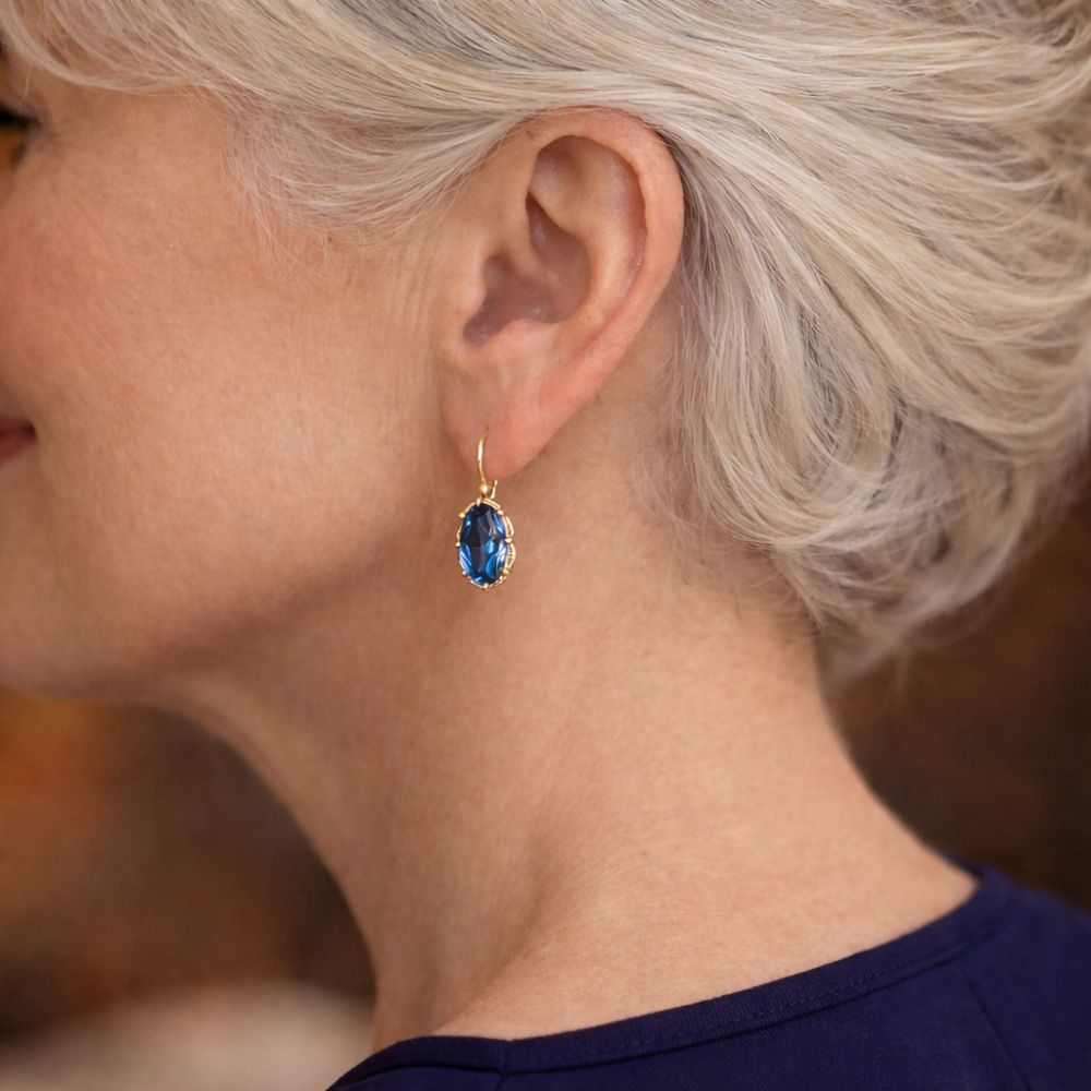 Pendientes Flor Azul Dorada