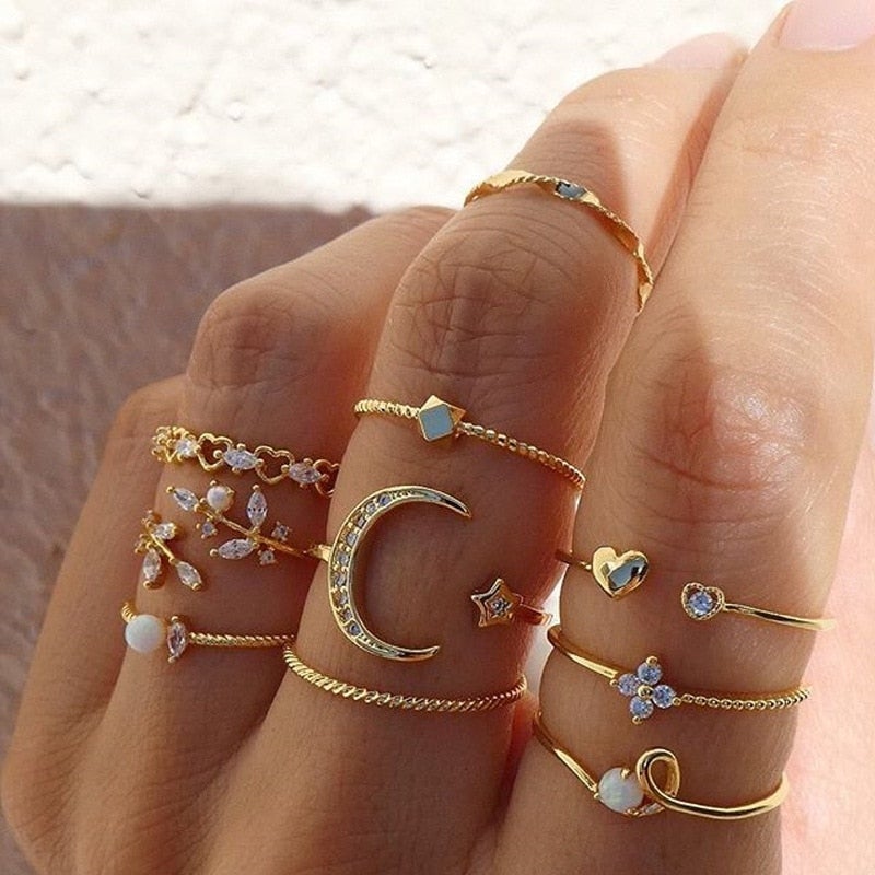 Boho™ | Conjunto de Anillos de Plata y Oro (10 Pares)