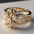 Anillo Exótico de Oro con Flor de Circonita