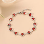 Pulsera de Cadena de Corazón de Plata y Rubí