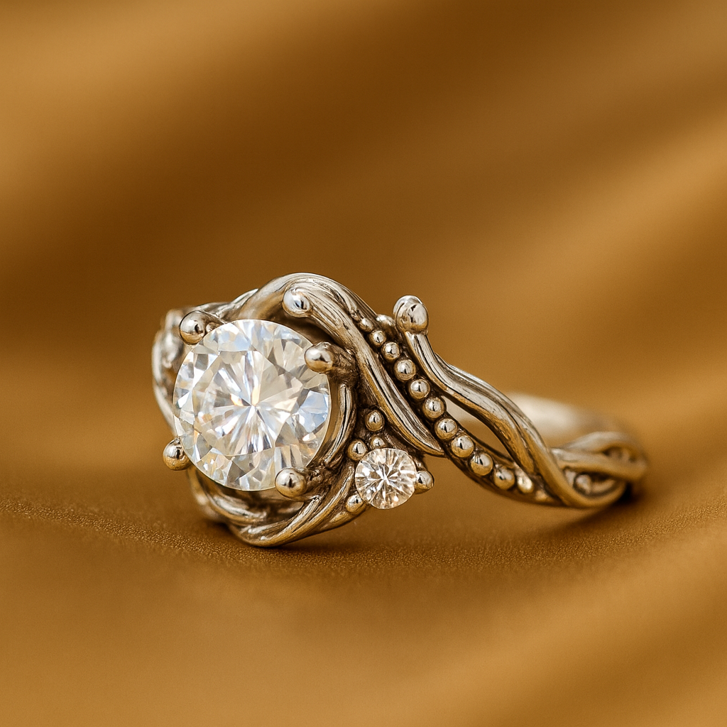 Anillo Elegante de Rama de Plata y Circonita