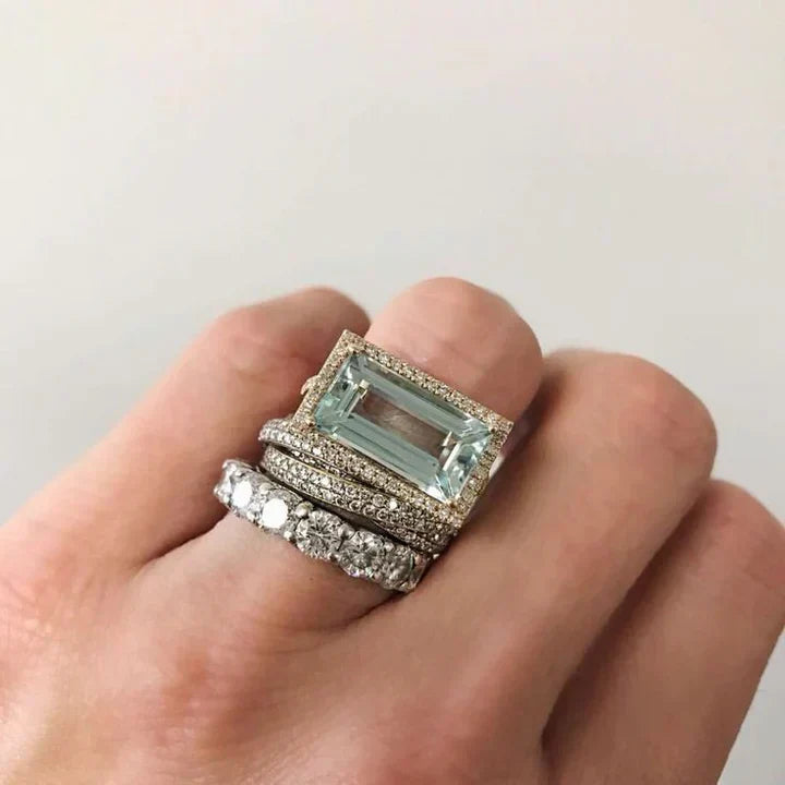 Conjunto de Anillos Vintage de Plata, Turquesa y Cristal
