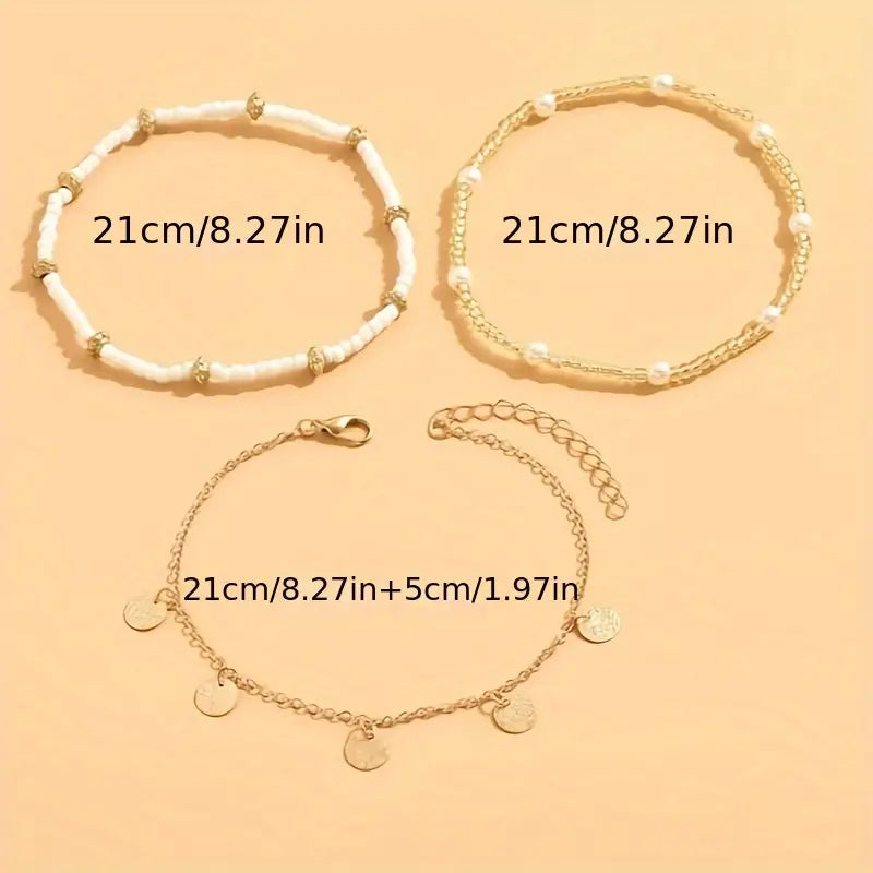 Conjunto de 3 Tobilleras en Capas Encanto Costero | Oro