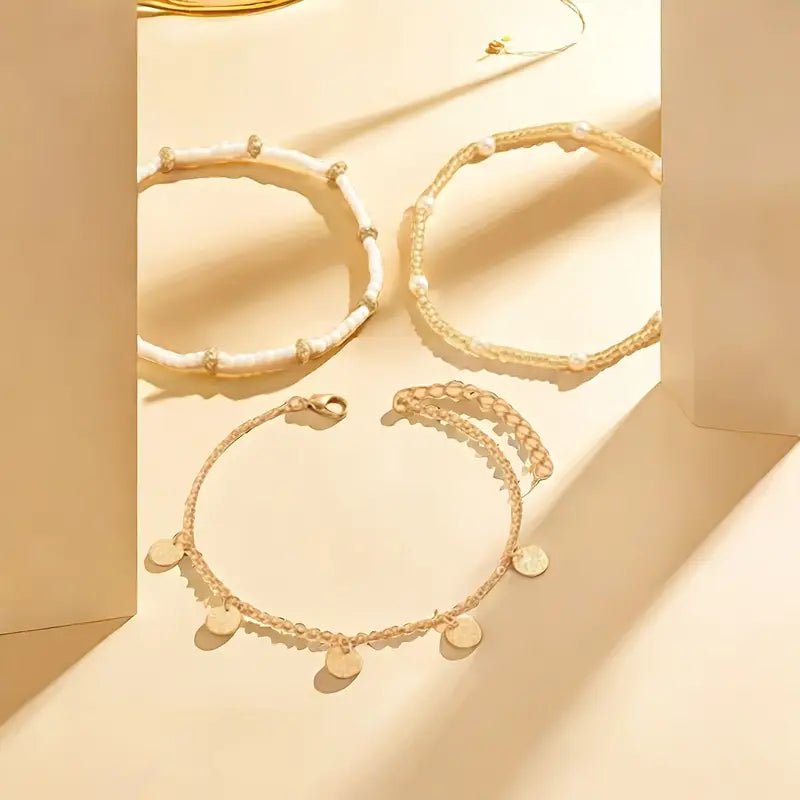 Conjunto de 3 Tobilleras en Capas Encanto Costero | Oro